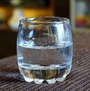 Photograph of a glass half full of water